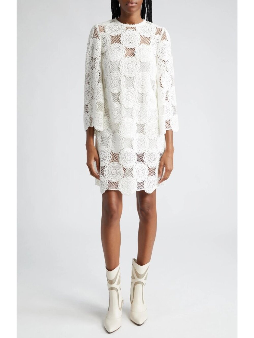 Zimmermann Junie Womens Cotton Crochet Lace Tunic Mini Dress Ivory Size 1 / US 6